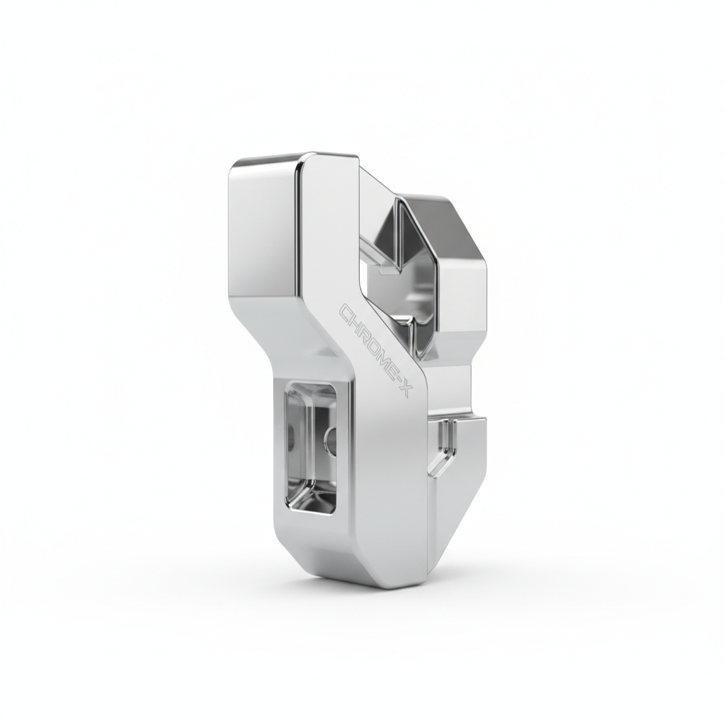 Shiny metallic widget with polished chrome finish